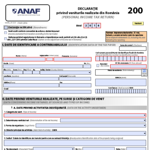 Declaratie 200 ANAF - venituri realizate din România