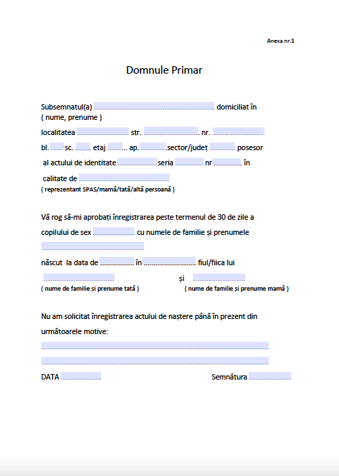 Cerere - formular inregistrare tardiva nastere