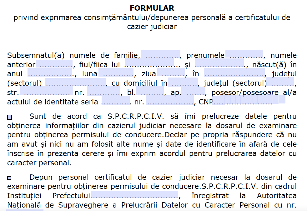 anexa 2 din OMAI 268 privind consimțământul pentru cazier