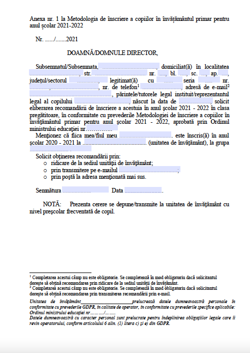 Metodologie înscriere invatamant primar 2021_2022 - Anexe 1 - 2 - 3